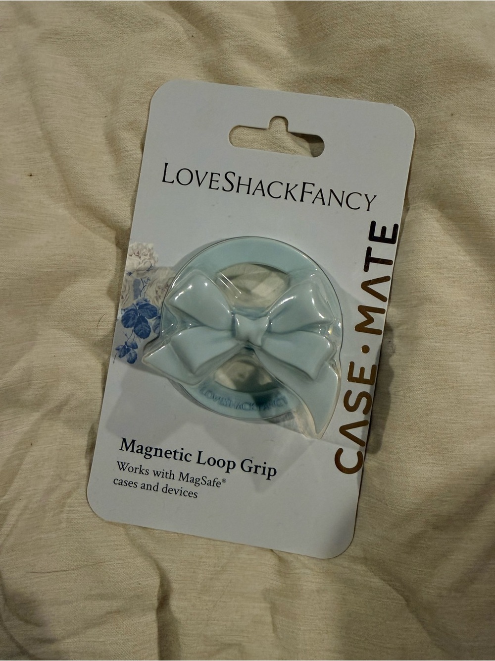 Love shack fancy case-mate Light Blue Bow Magnetic Loop Grip